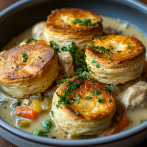 Read more about the article Creamy Chicken Pot Pie Recipe with Fluffy Biscuits