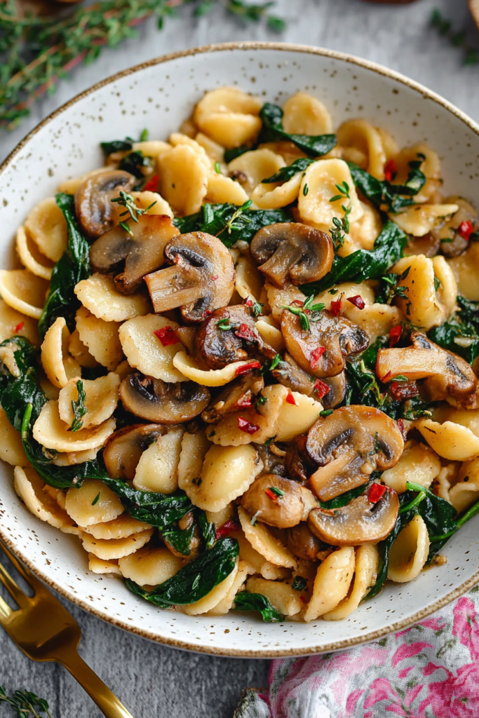 Creamy Spinach Mushroom Orzo - Easy One-Pan Recipe